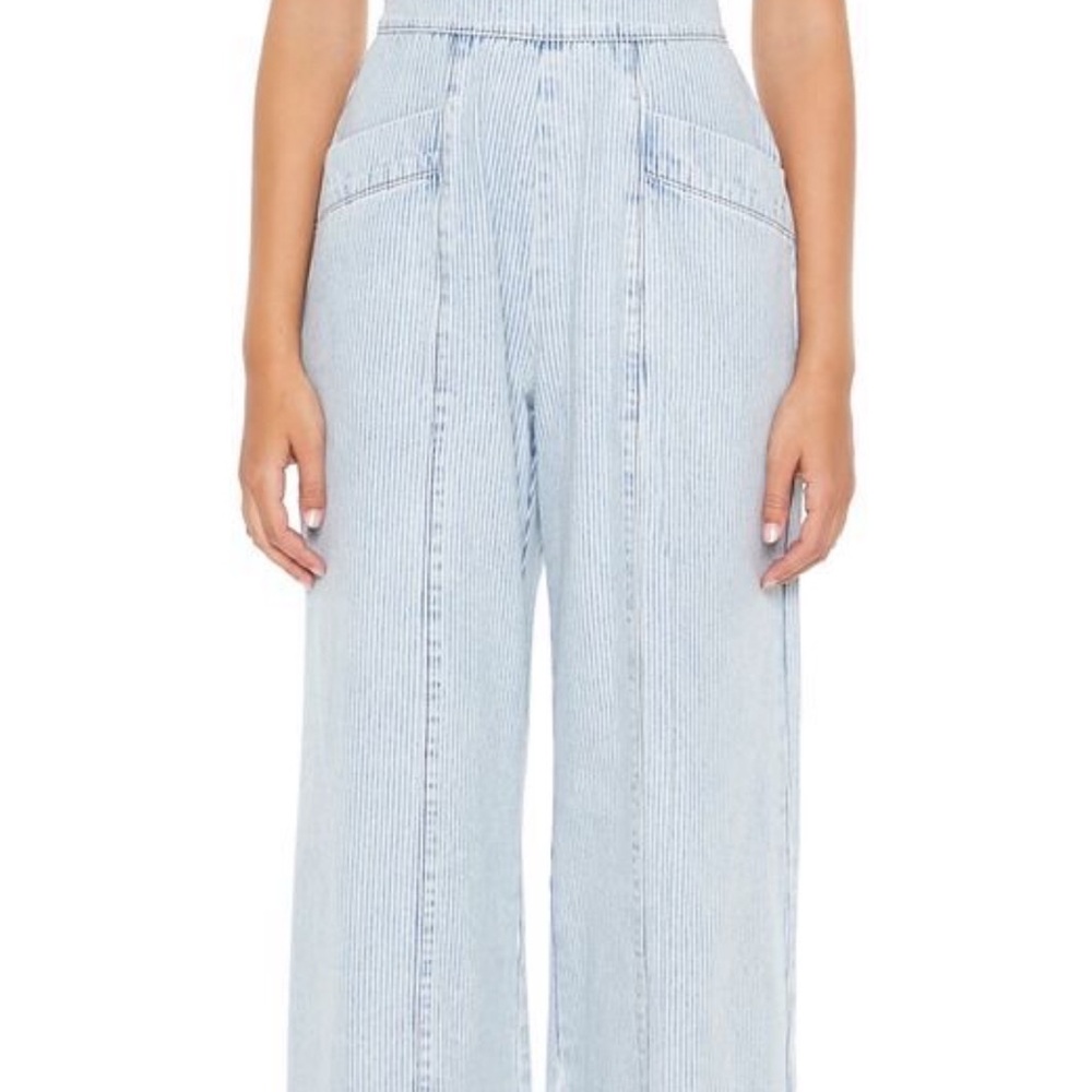 Light Blue Striped Wide-Leg Pants